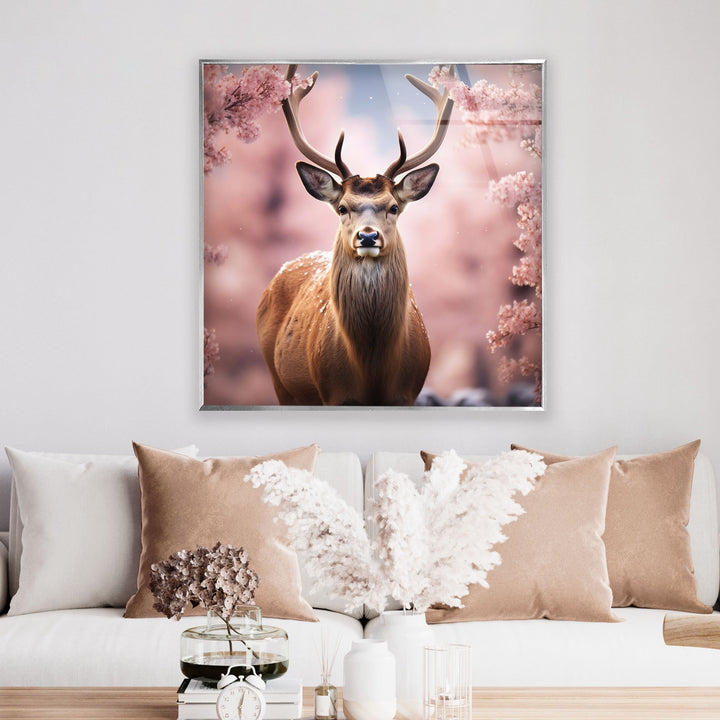 Spring Deer Glass Wall Art photo print on glass, prints on glass wall art
