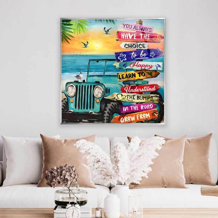 Tropical Beach & Jeep Glass Wall Art glass image printing, glass prints from photos
