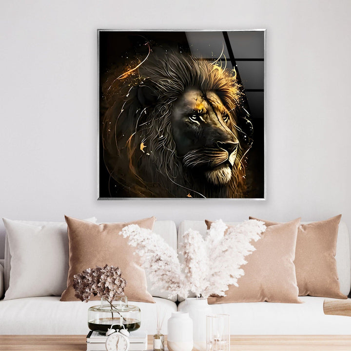 Black Gold Lion Glass Wall Art large glass photo prints, glass wall photos
