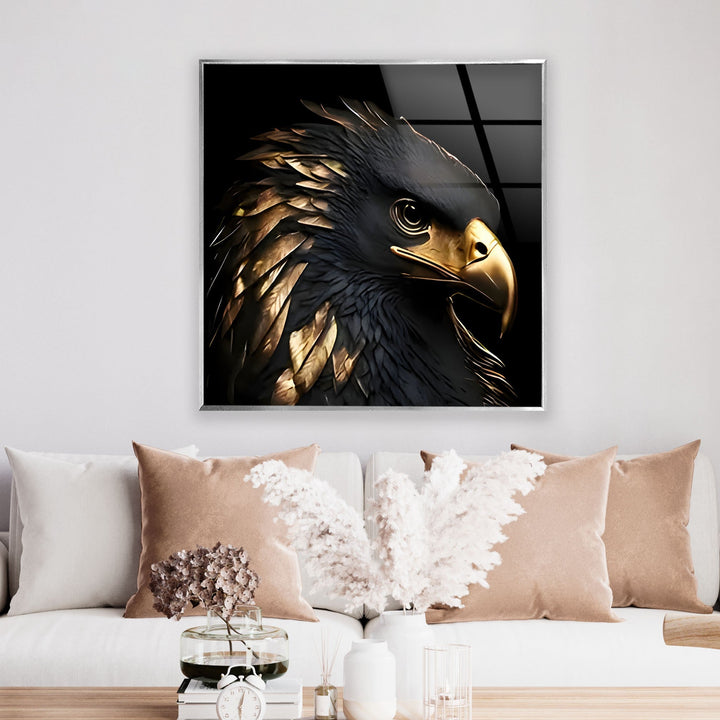 Black Gold Eagle Glass Wall Art glass photo prints, glass picture prints
