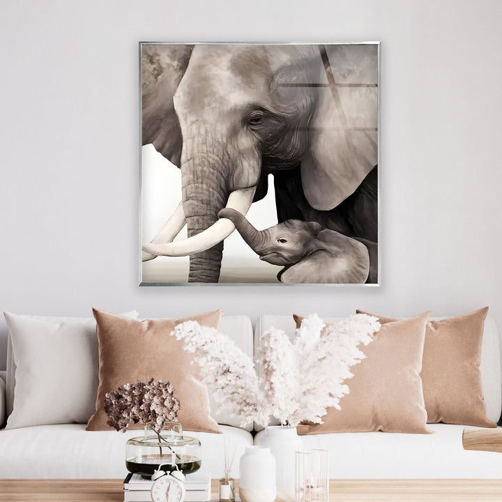 Family of Elephant Glass Wall Art glass pictures for Wall, glass prints wall art
