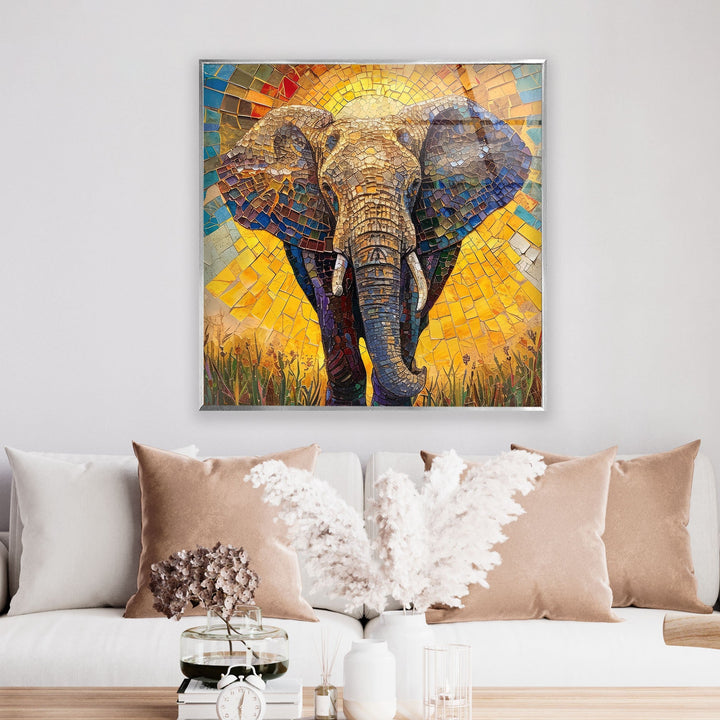 Mosaic Elephant Glass Wall Art custom glass photo prints, large glass prints
