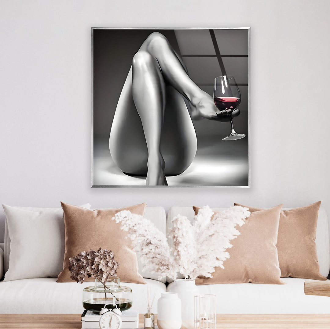 Erotic Woman & Wine Glass Wall Art large glass photo prints, glass wall photos
