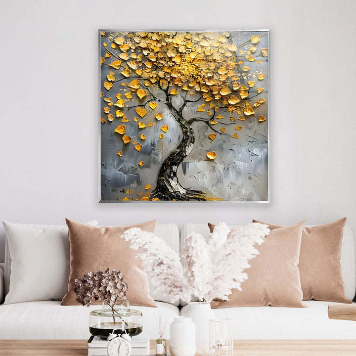 Tree With Golden Leafs Glass Wall Art glass image printing, glass prints from photos
