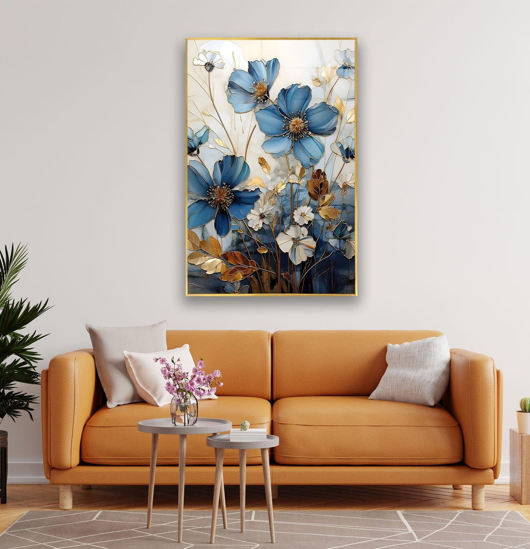 Blue & White Botanical Glass Wall Art glass image printing, glass prints from photos
