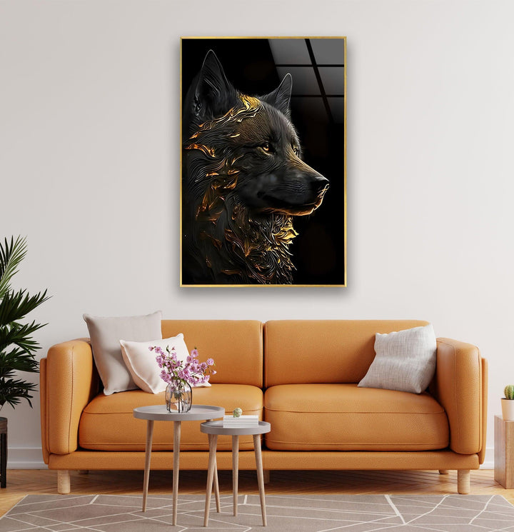 Noble Black Wolf Glass Wall Art custom glass photo prints, large glass prints
