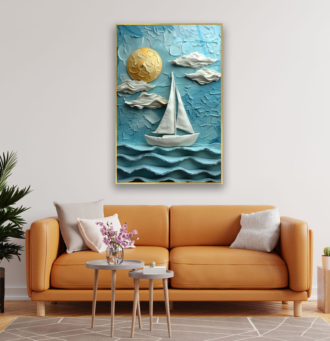 Boat Sea Clay Art Glass Wall Art photo print on glass, prints on glass wall art
