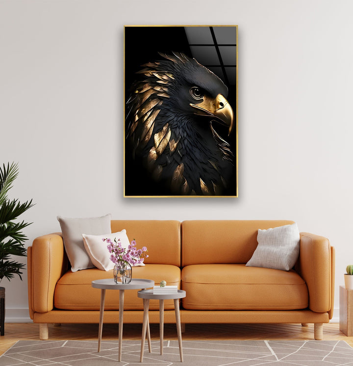 Black Gold Eagle Glass Wall Art Glass Printing Wall Art, Print photos on glass
