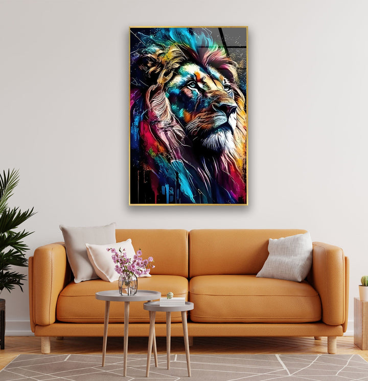 Colored Lion Art Glass Wall Art glass photo prints, glass picture prints
