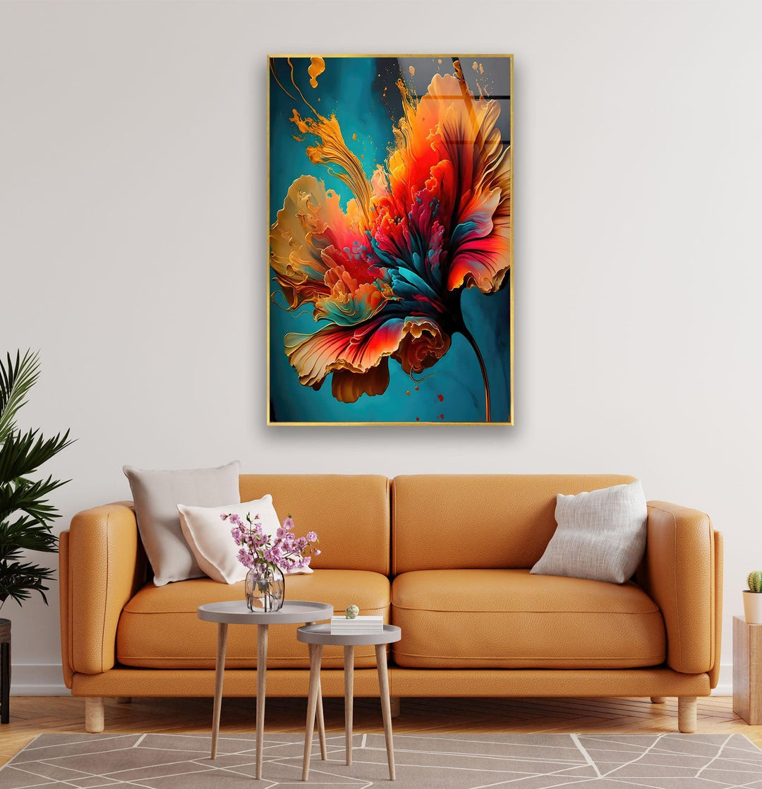 Orange Pink Vivid Flower Glass Wall Art print on glass, glass printed photos
