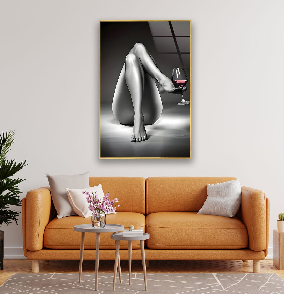 Erotic Woman & Wine Glass Wall Art photo print on glass, prints on glass wall art
