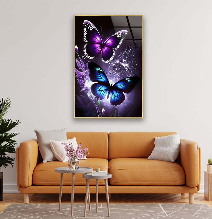 Blue & Purple Butterfly Glass Wall Art print on glass, glass printed photos
