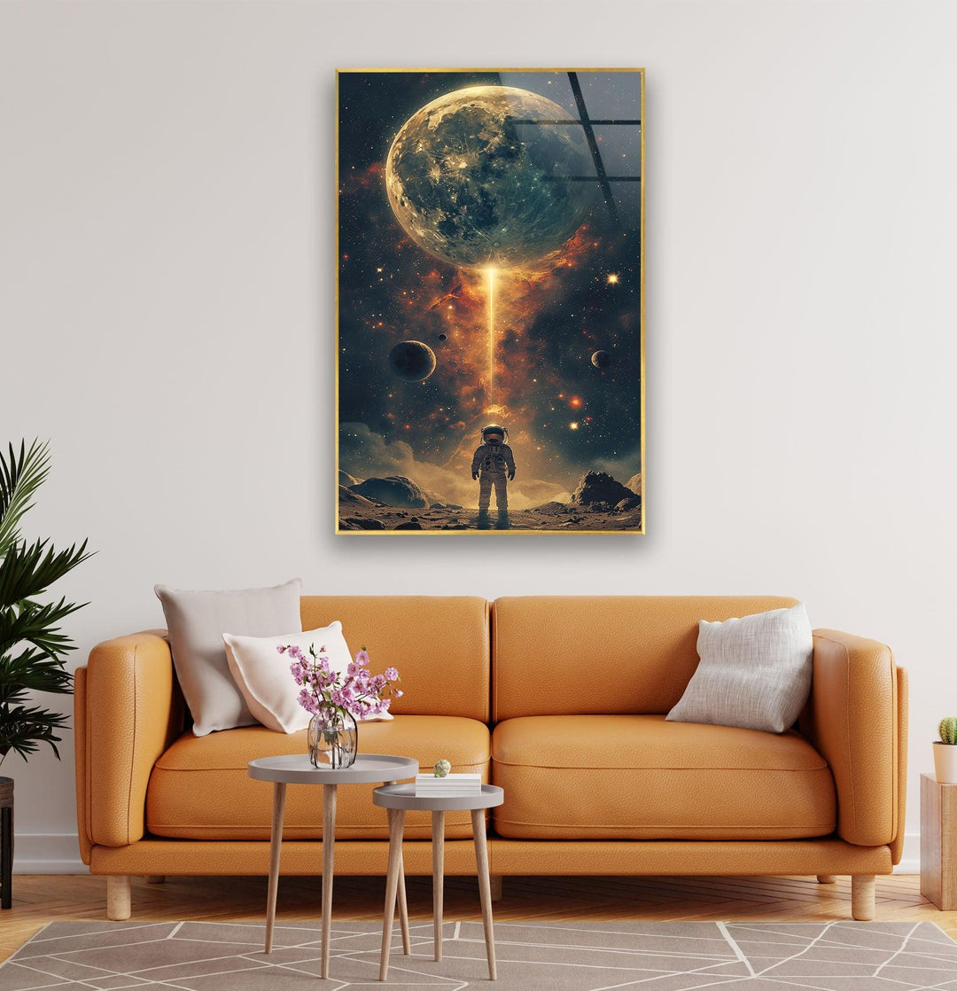 Astronaut Walking on Moon Glass Wall Art Glass Printing Wall Art, Print photos on glass
