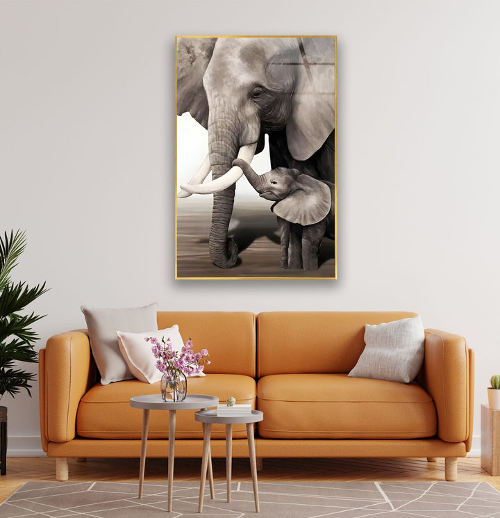 Family of Elephant Glass Wall Art glass image printing, glass prints from photos
