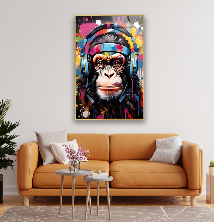 Monkey with Headphones Glass Wall Art art glass wall art, glass wall art pictures
