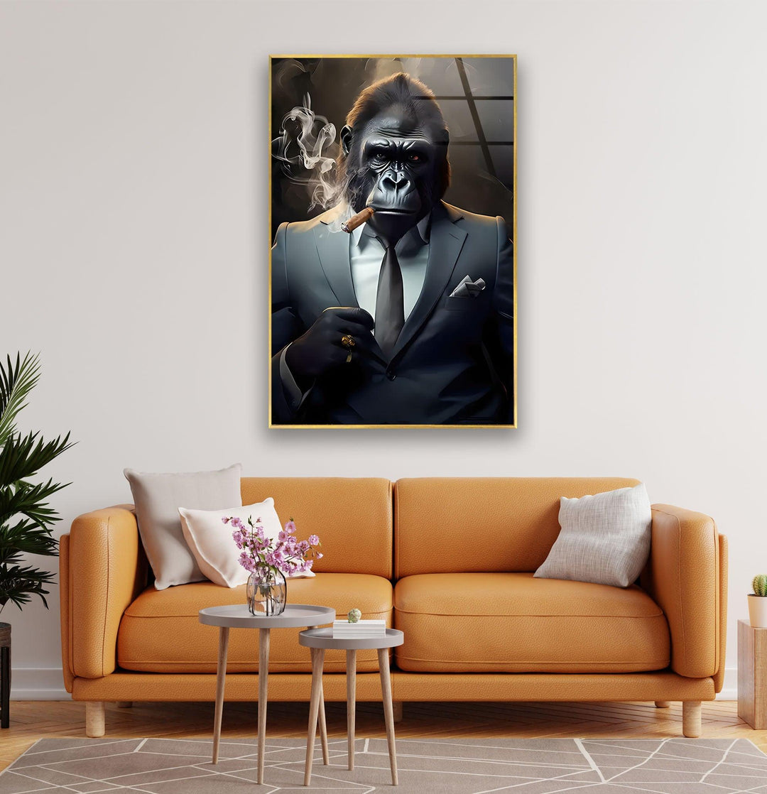 Gorilla Smoking Glass Wall Art glass wall decor, glass wall art decor
