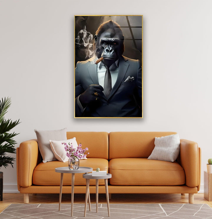 Gorilla Smoking Glass Wall Art glass wall decor, glass wall art decor
