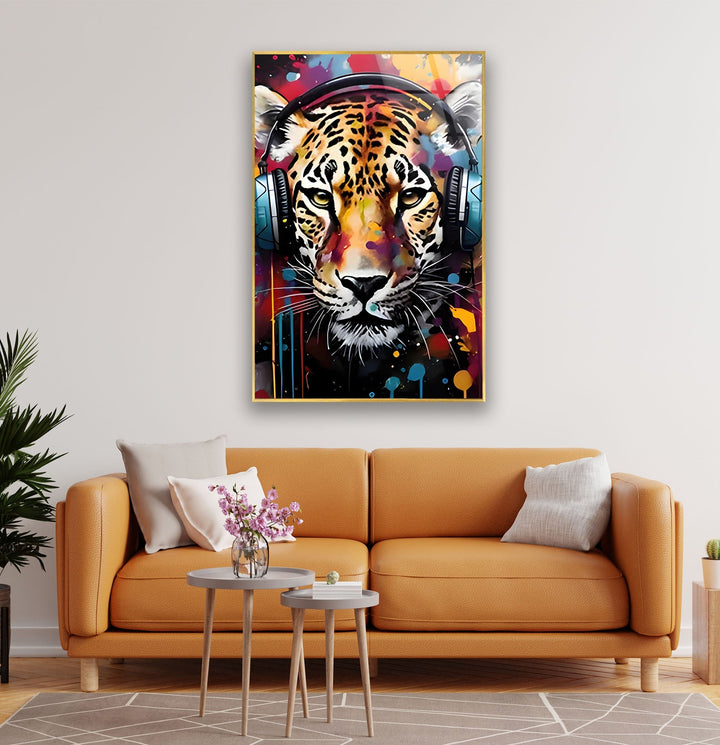 Leopar with Headphones Glass Wall Art art glass wall art, glass wall art pictures
