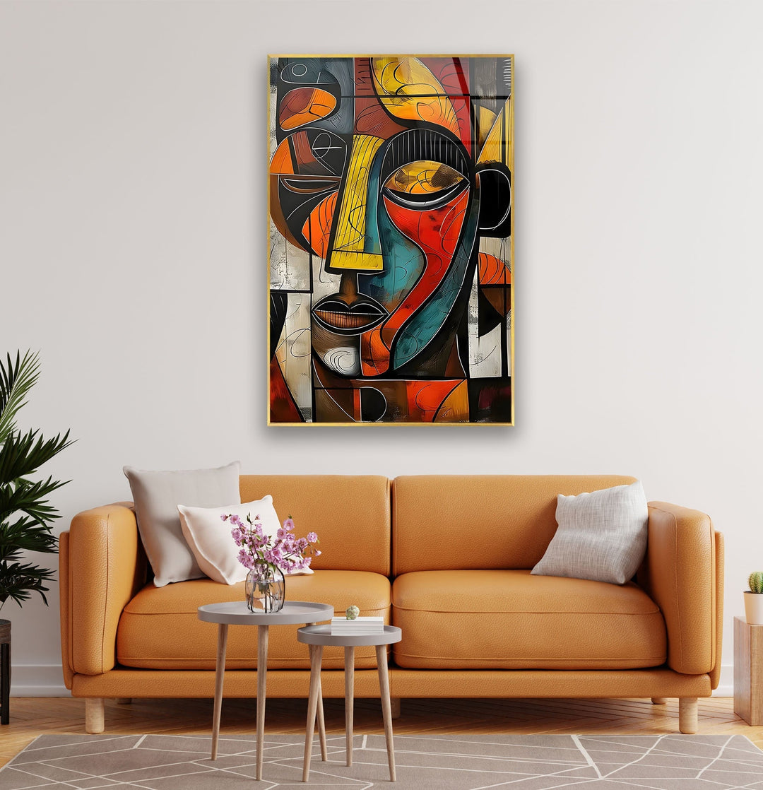 Yellow Brown Picasso Art Glass Wall Art print on glass, glass printed photos
