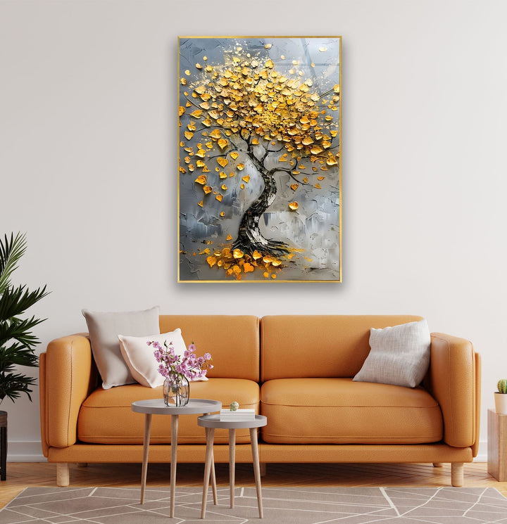 Tree With Golden Leafs Glass Wall Art glass photo prints, glass picture prints
