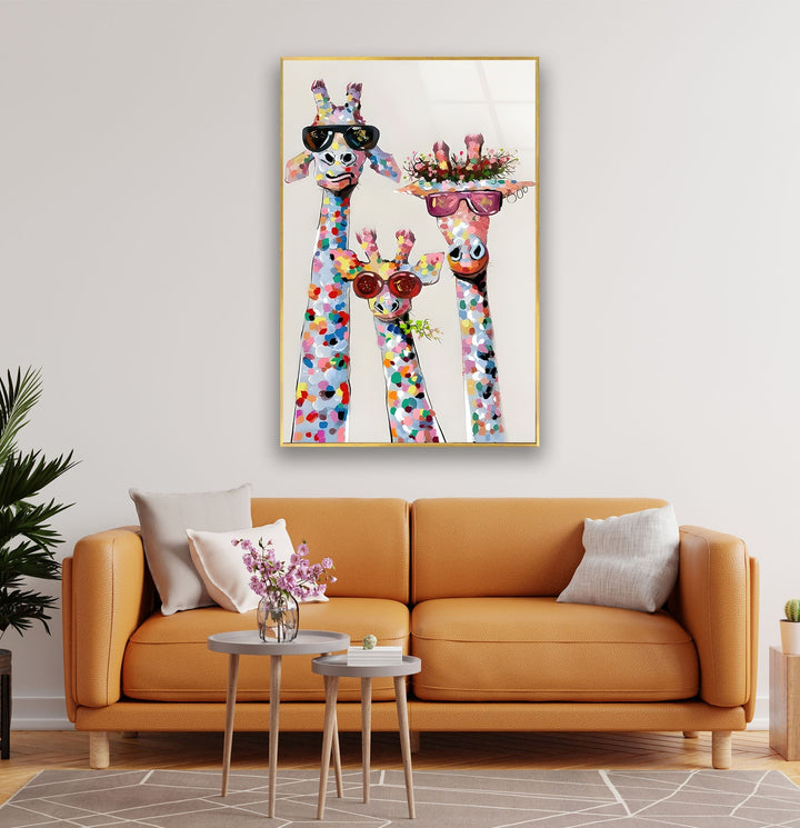 Colorful Giraffes Glass Wall Art Glass Printing Wall Art, Print photos on glass
