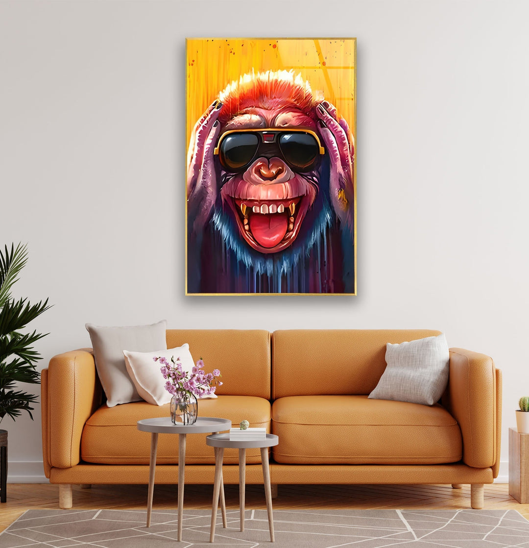 Crazy Monkey with Glasses Glass Wall Art art glass wall art, glass wall art pictures
