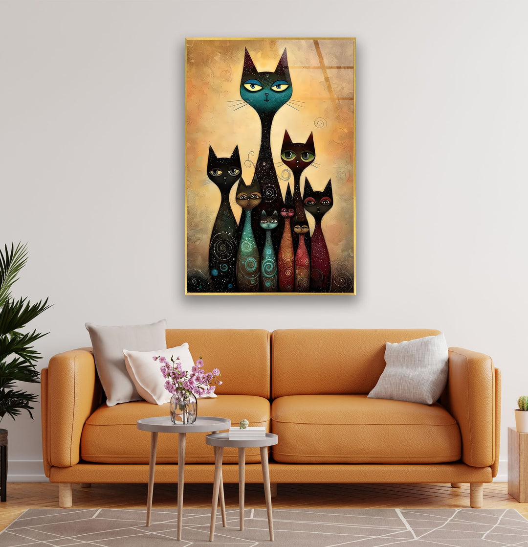 Cat Family Portrait Glass Wall Art large glass photo prints, glass wall photos
