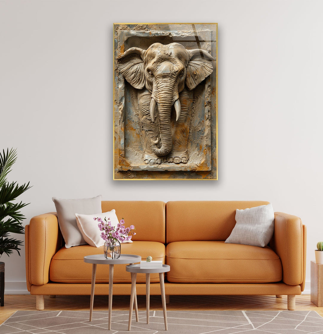 3D Elephant Stone Art Glass Wall Art custom glass pictures, glass art prints
