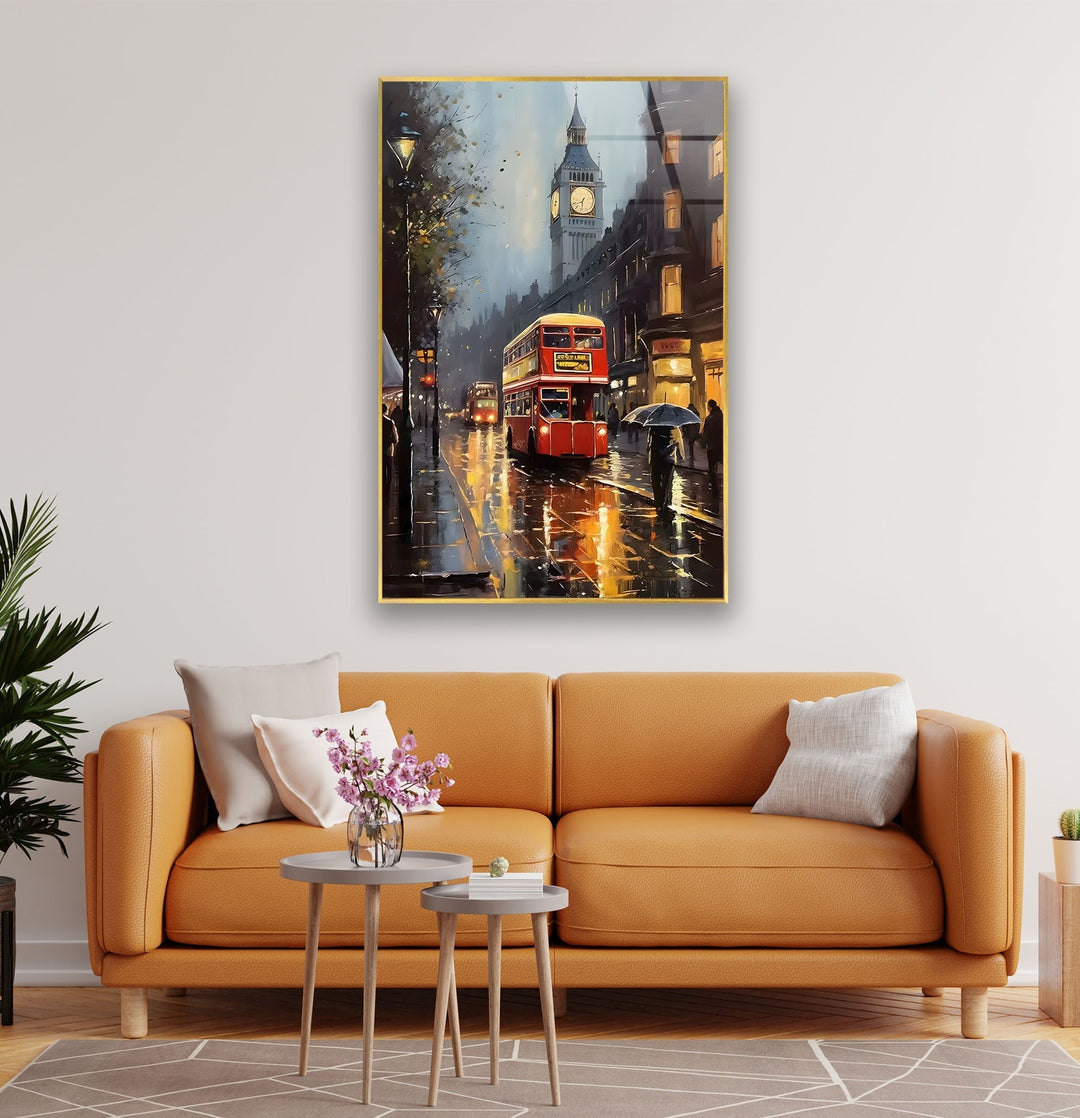 Rainy London Big Ben Glass Wall Art custom glass photo prints, large glass prints
