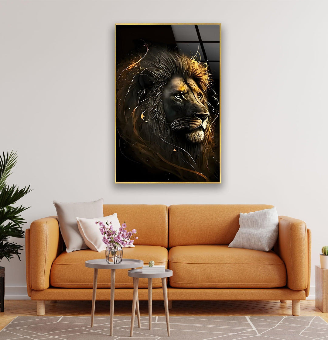 Black Gold Lion Glass Wall Art photo print on glass, prints on glass wall art
