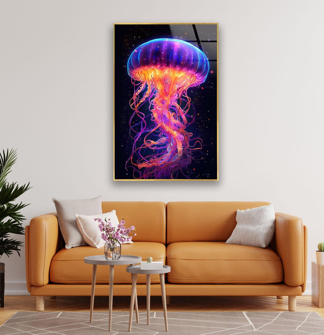 Jelly Fish Color Neon Glass Wall Art art glass wall art, glass wall art pictures
