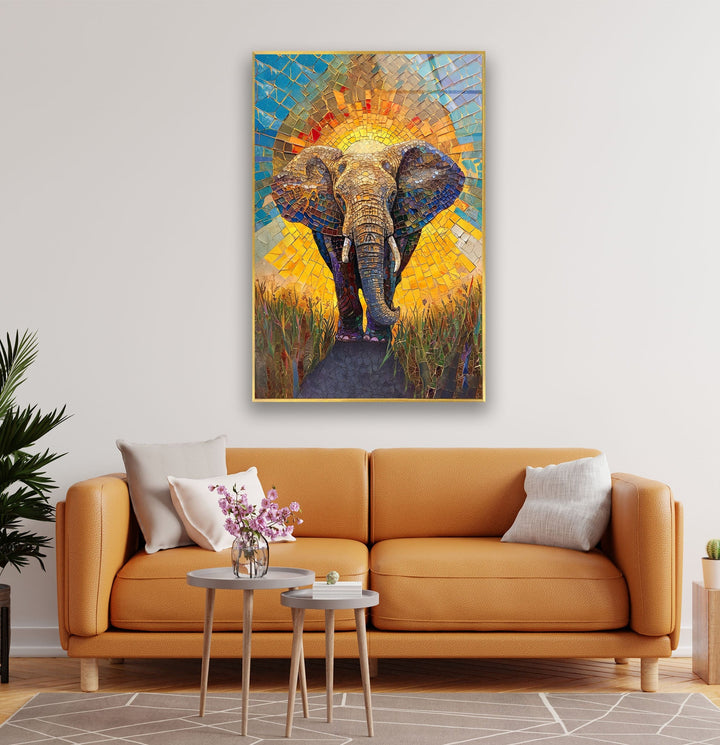 Mosaic Elephant Glass Wall Art large glass photo prints, glass wall photos
