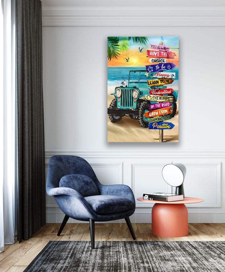 Tropical Beach & Jeep Glass Wall Art Glass Printing Wall Art, Print photos on glass
