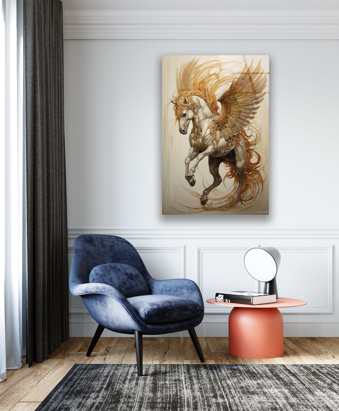 Brown Winged Horse Glass Wall Art glass pictures for Wall, glass prints wall art
