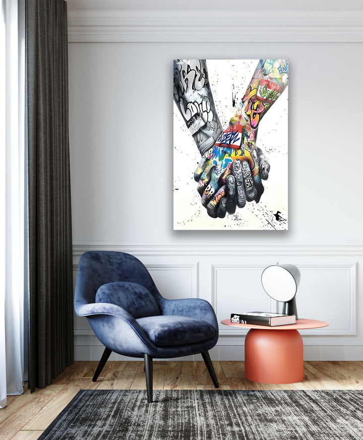 Colored & Black and White Graffiti Glass Wall Art glass photo prints, glass picture prints
