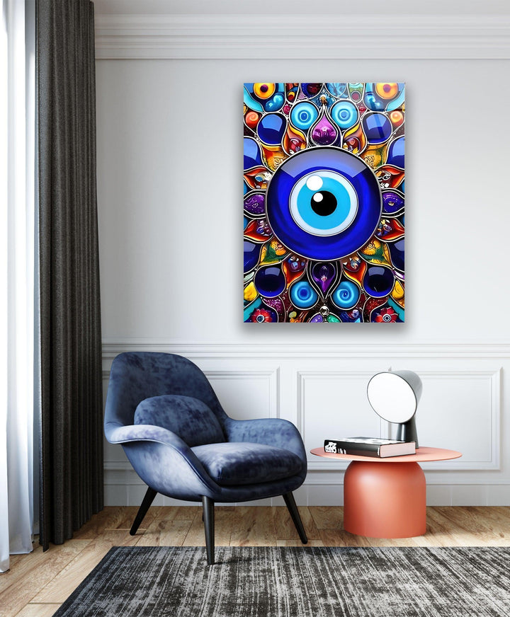 Evil Eye Bead Glass Wall Art Glass Printing Wall Art, Print photos on glass
