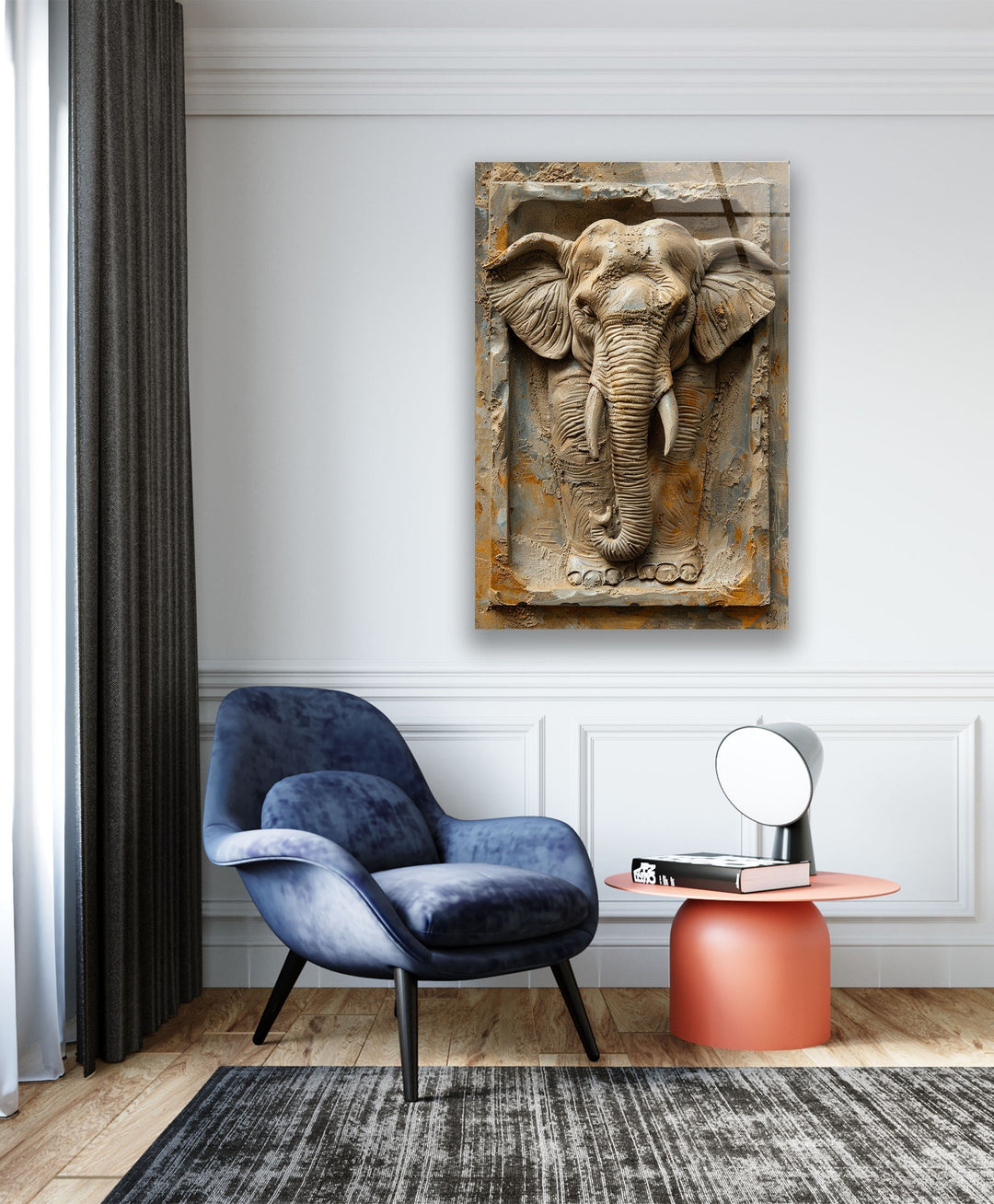 3D Elephant Stone Art Glass Wall Art glass pictures for Wall, glass prints wall art
