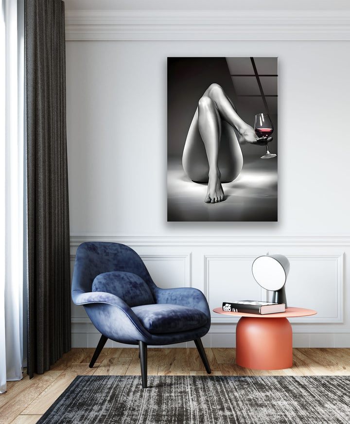 Erotic Woman & Wine Glass Wall Art custom glass pictures, glass art prints
