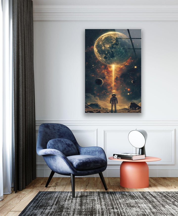 Astronaut Walking on Moon Glass Wall Art art glass wall art, glass wall art pictures
