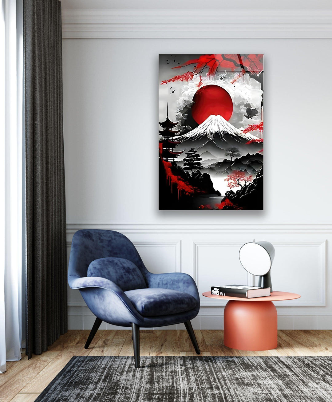 Red Moon & Mountain Glass Wall Art glass photo prints, glass picture prints
