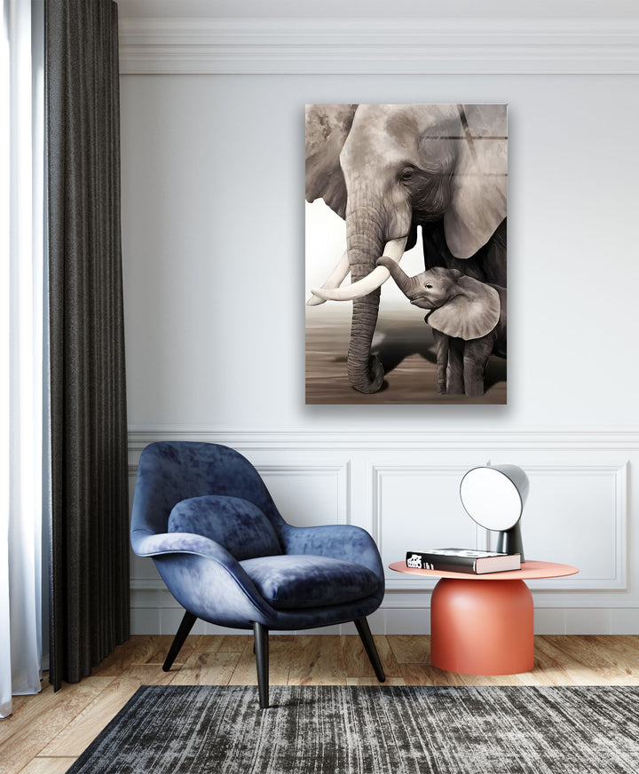 Family of Elephant Glass Wall Art glass photo prints, glass picture prints
