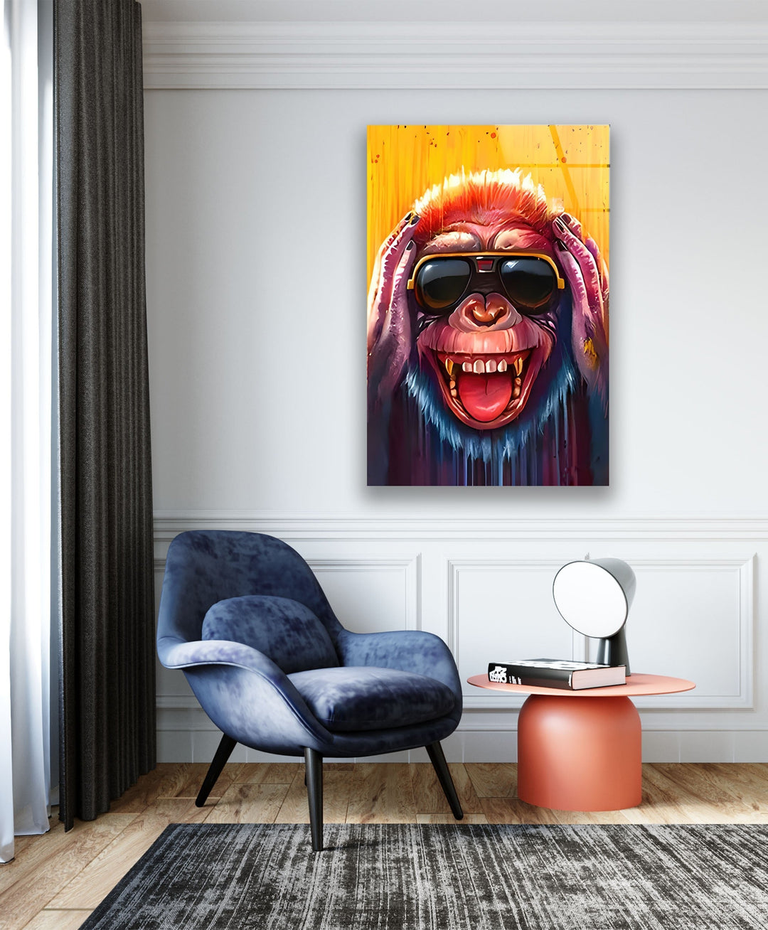 Crazy Monkey with Glasses Glass Wall Art large glass photo prints, glass wall photos
