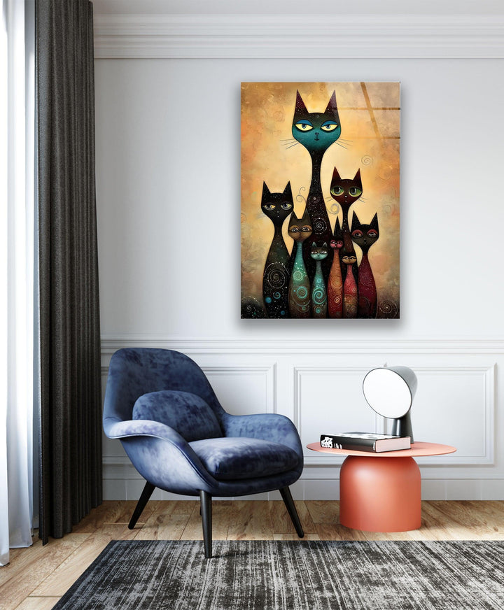 Cat Family Portrait Glass Wall Art photo print on glass, prints on glass wall art
