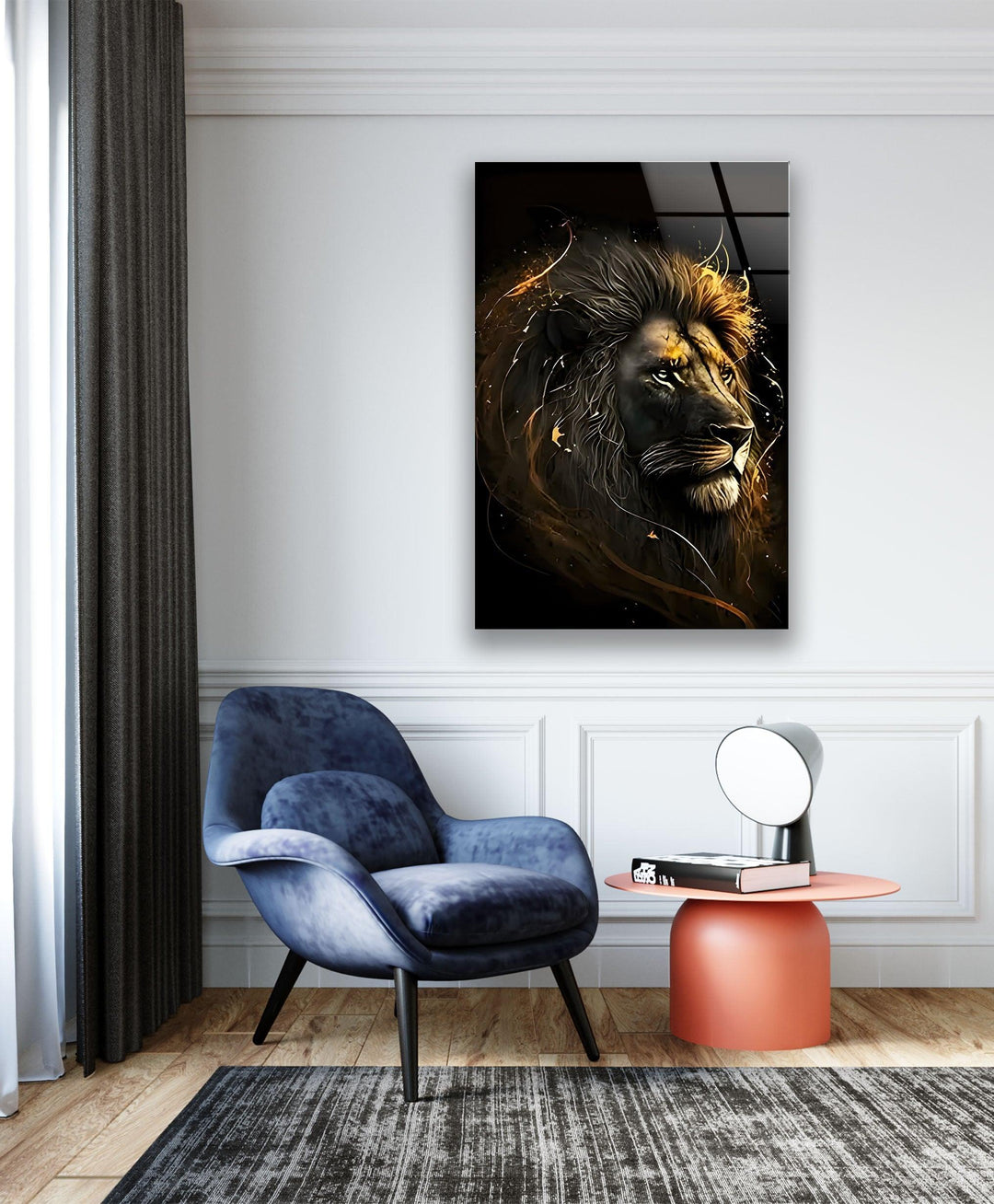 Black Gold Lion Glass Wall Art custom glass pictures, glass art prints
