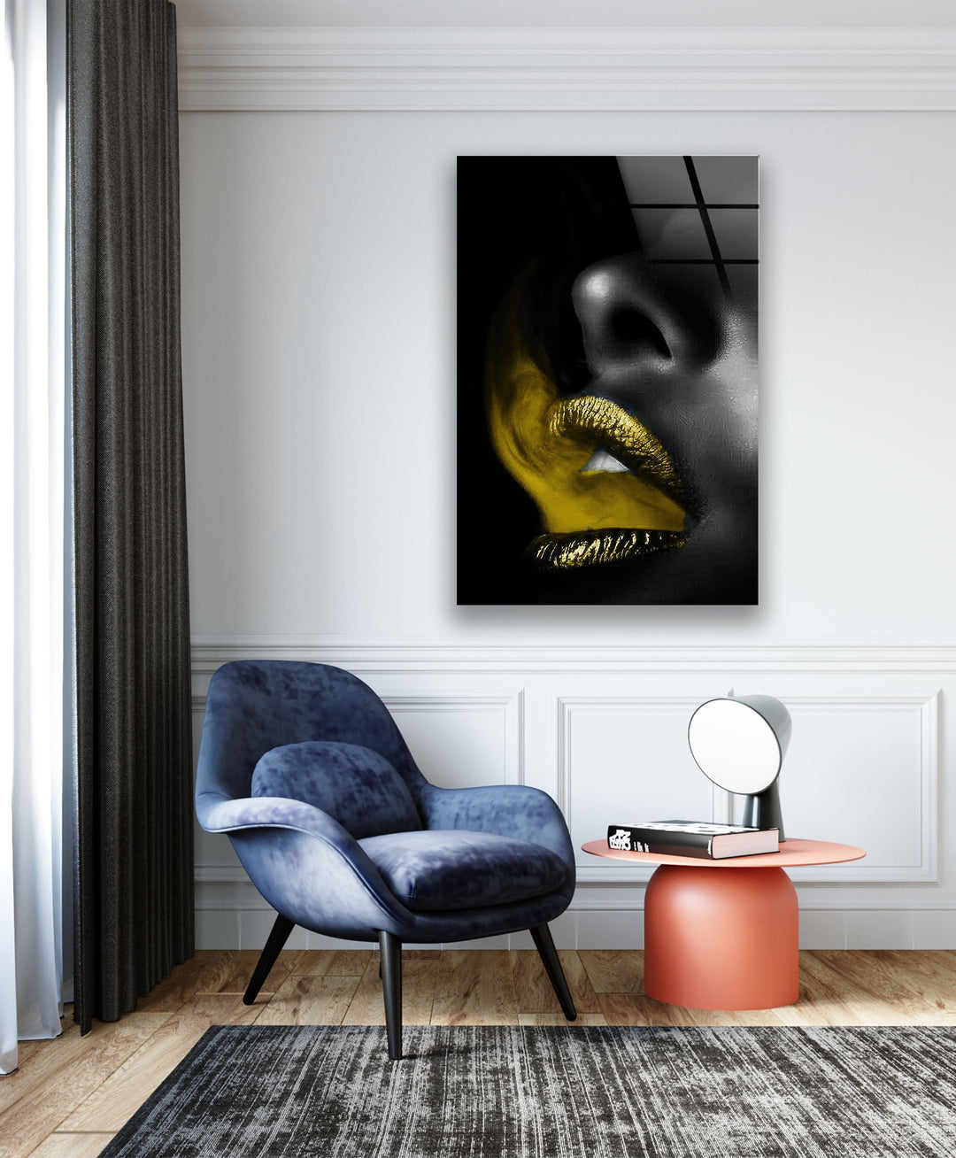 Black Woman and Yellow Lips Glass Wall Art glass photo prints, glass picture prints
