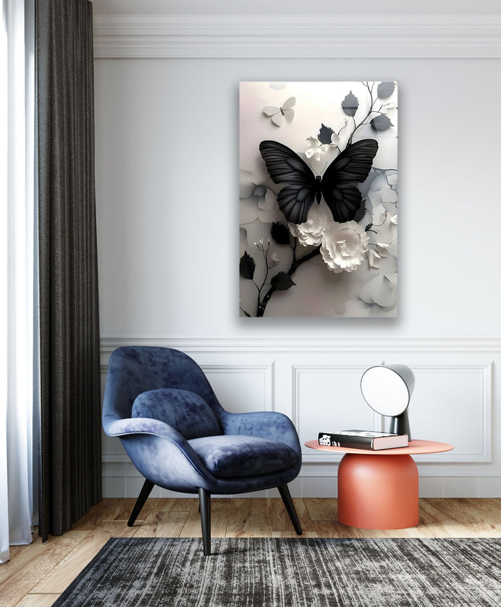 Black Butterfly & Flowers Glass Wall Art art glass wall art, glass wall art pictures
