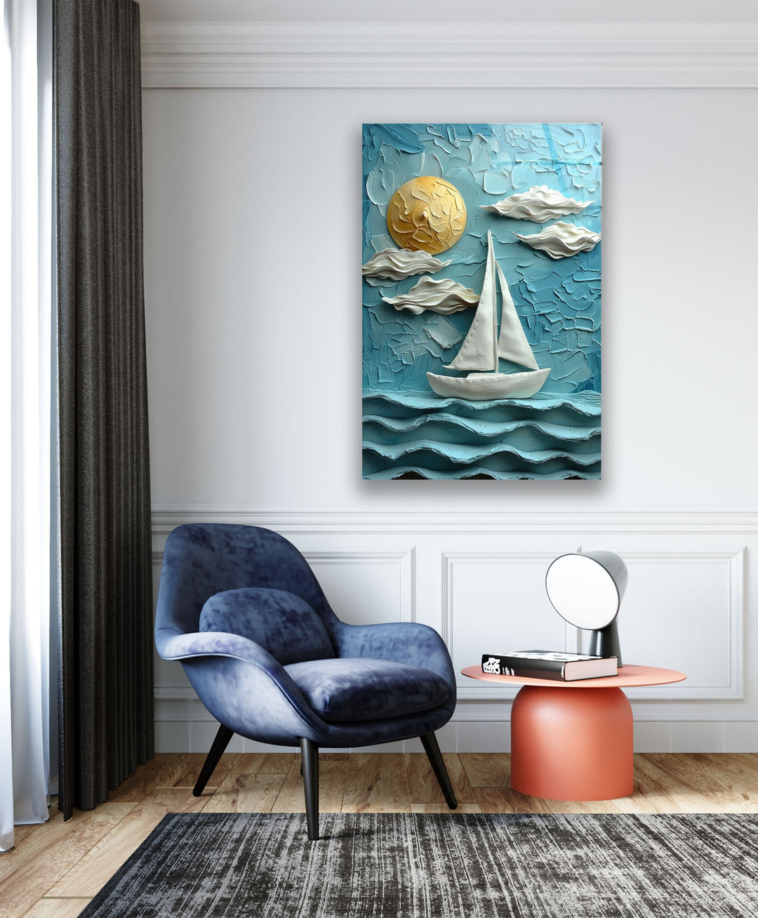 Boat Sea Clay Art Glass Wall Art custom glass pictures, glass art prints
