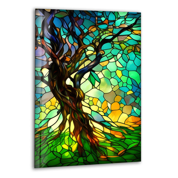 Stained Gnarled Tree Glass Wall Art custom glass photo prints, large glass prints