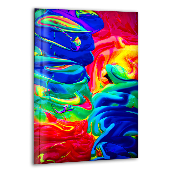 Multicolored Paint Drippings Abstract Glass Wall Art