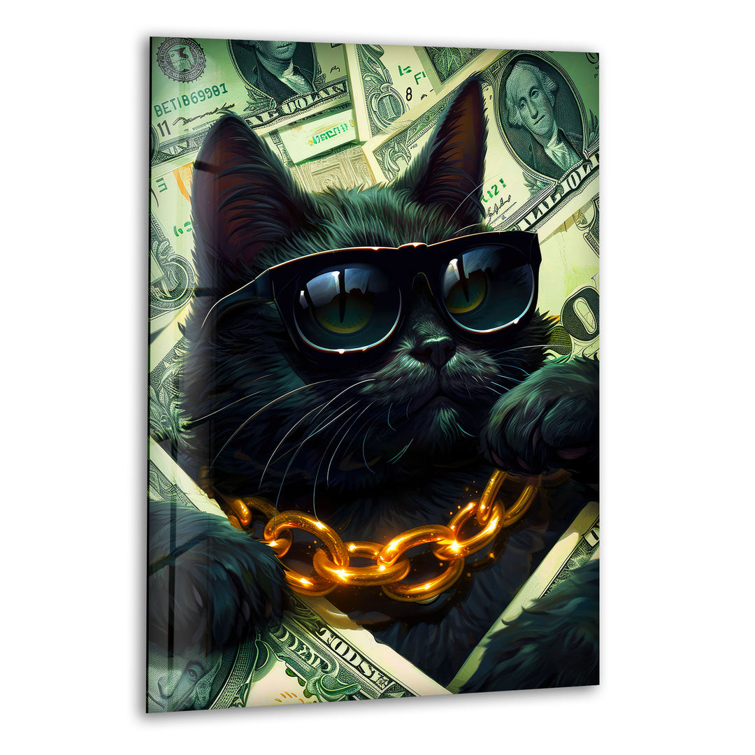 A Cat in Black Glasses Glass Wall Art glass pictures for Wall, glass prints wall art 